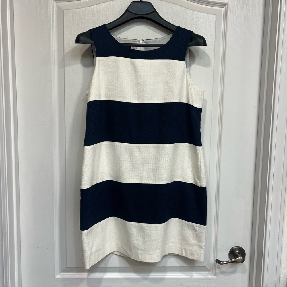 L.L. Bean Navy and White Striped Sleeveless Dress